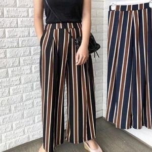 High Rise Wide Leg Striped Pattern Pants